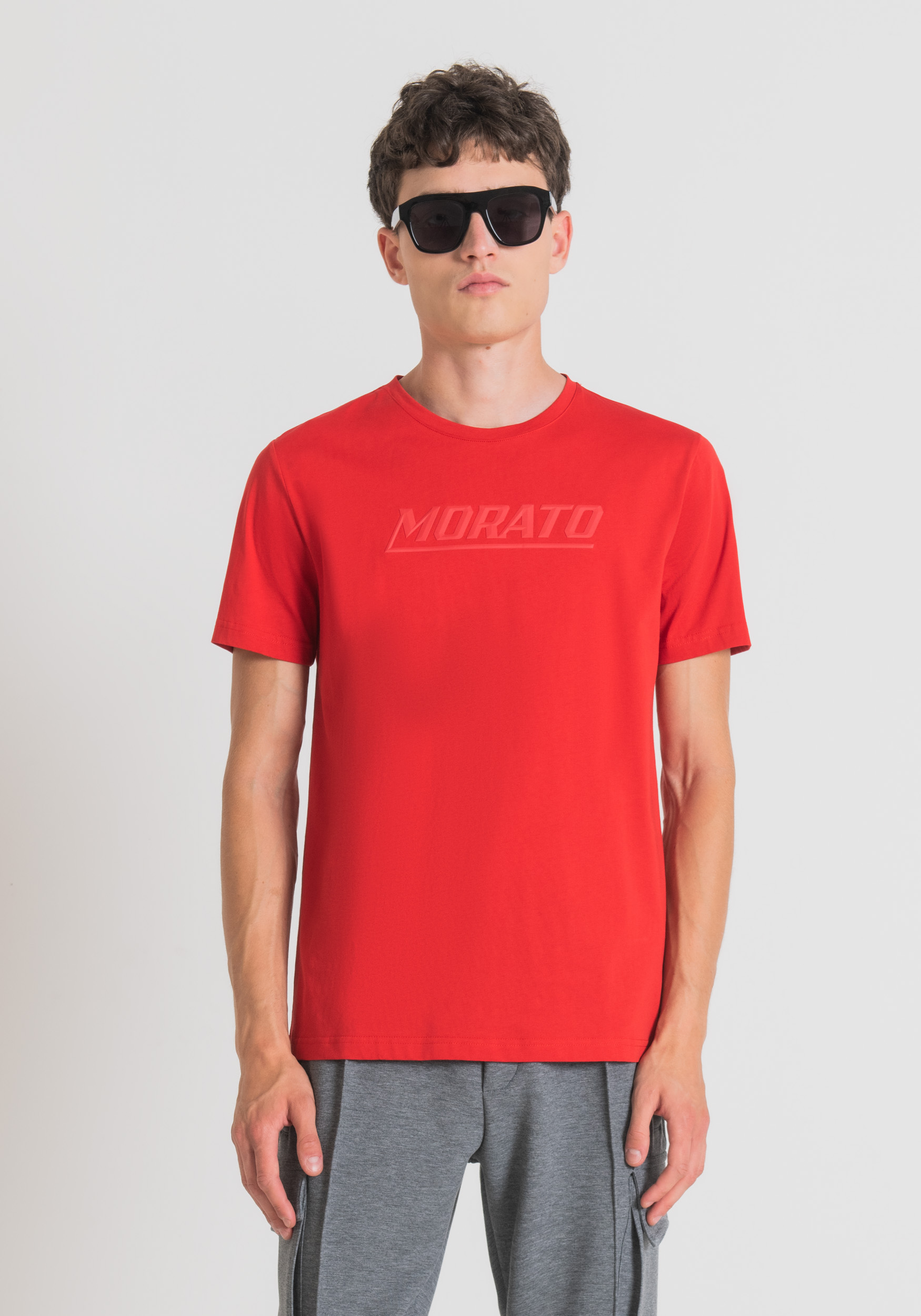 Antony Morato T-Shirt Slim Fit En Pur Coton Avec Imprime Morato Rouge Feu | Homme T-Shirts Et Polos