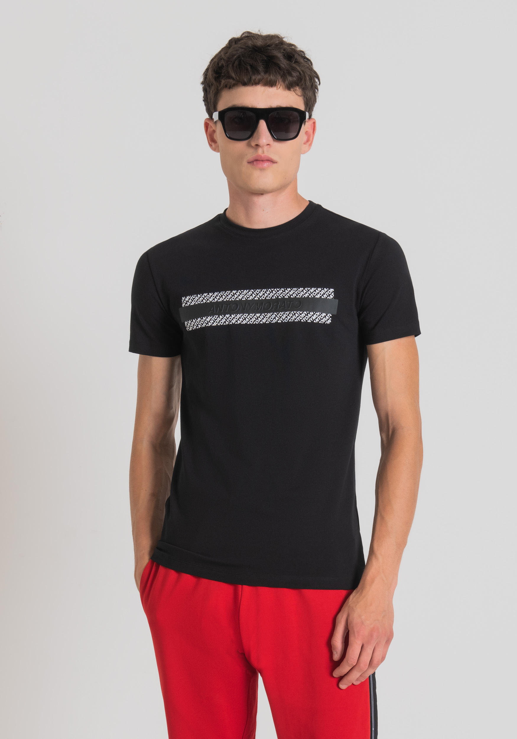 Antony Morato T-Shirt Super Slim Fit En Coton Stretch Avec Logo En Relief Noir | Homme T-Shirts Et Polos