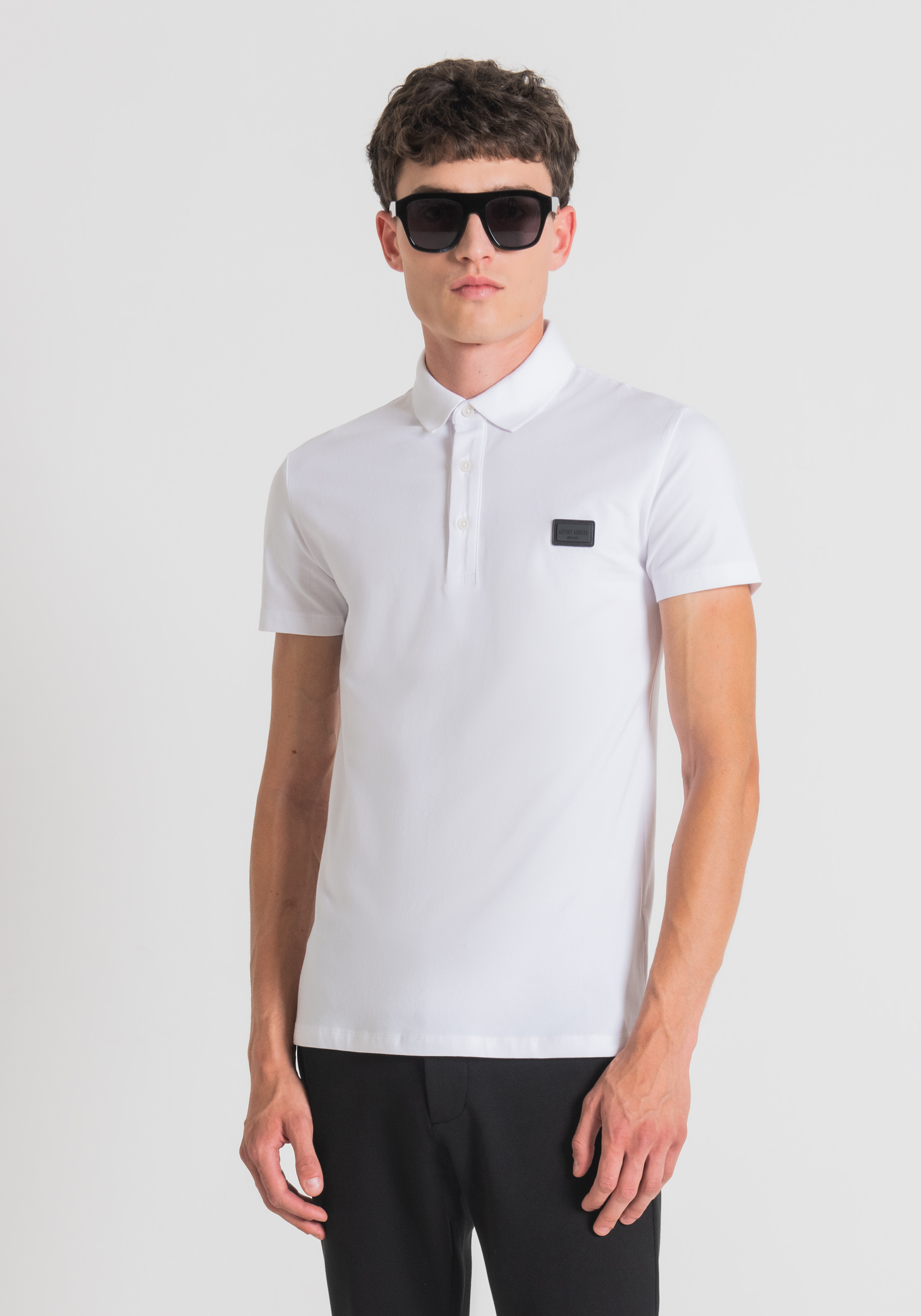 Antony Morato Polo Super Slim Fit En Coton Stretch Avec Plaque Logotypee Blanc | Homme T-Shirts Et Polos