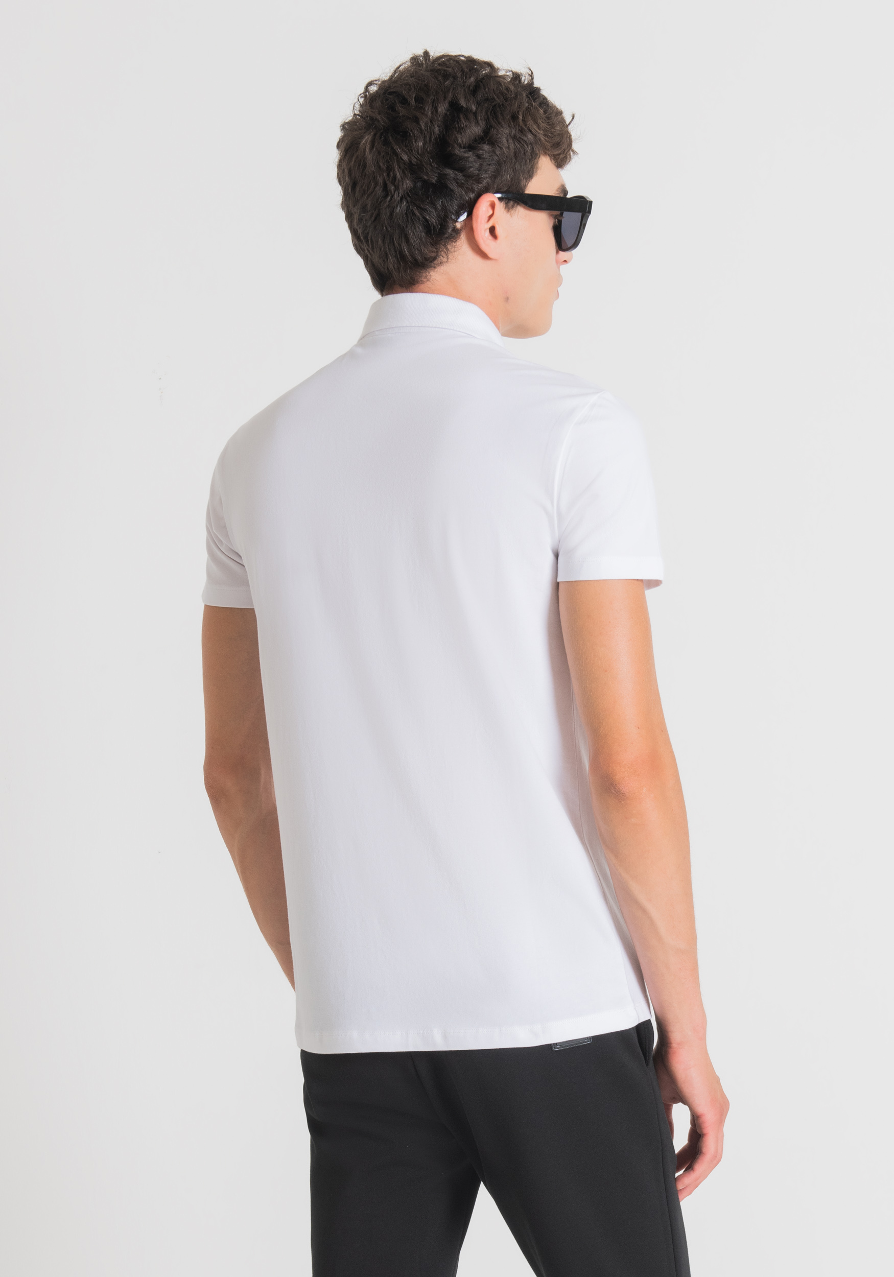 Antony Morato Polo Super Slim Fit En Coton Stretch Avec Plaque Logotypee Blanc | Homme T-Shirts Et Polos