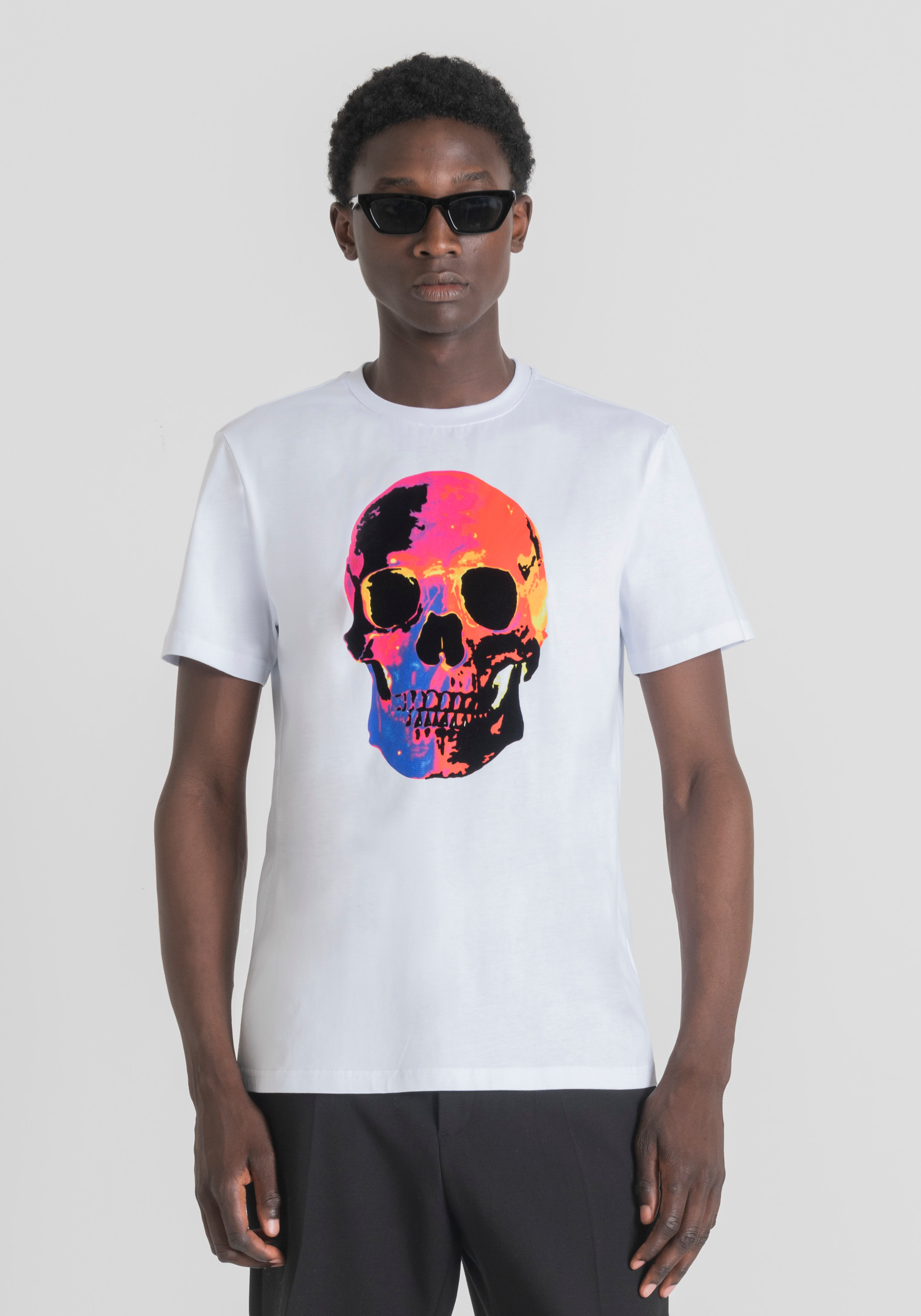 Antony Morato T-Shirt Slim Fit 100 % Coton Doux Avec Imprime Tete De Mort Blanc | Homme T-Shirts Et Polos