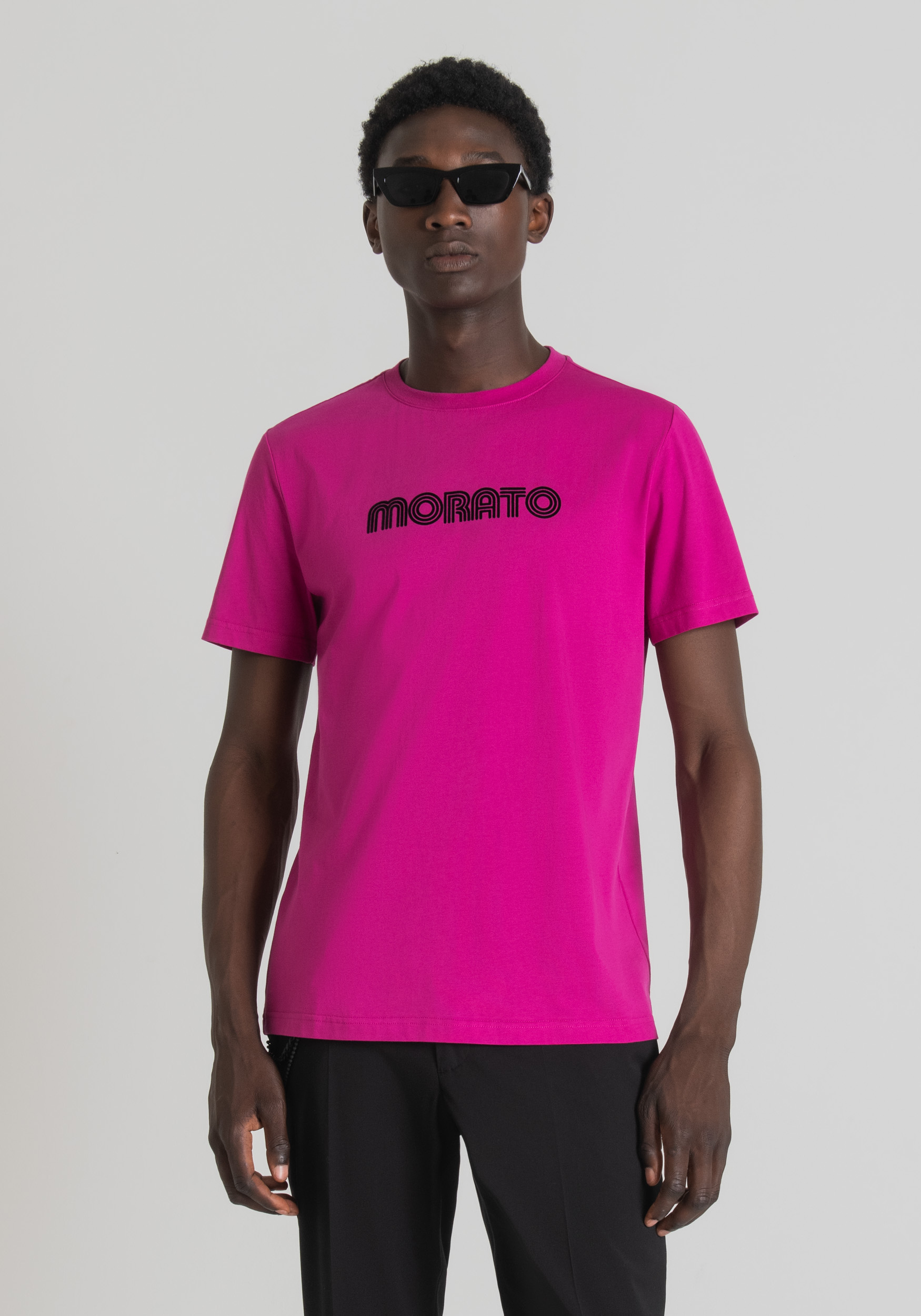 Antony Morato T-Shirt Slim Fit 100 % Coton Avec Imprime Logo Magenta | Homme T-Shirts Et Polos