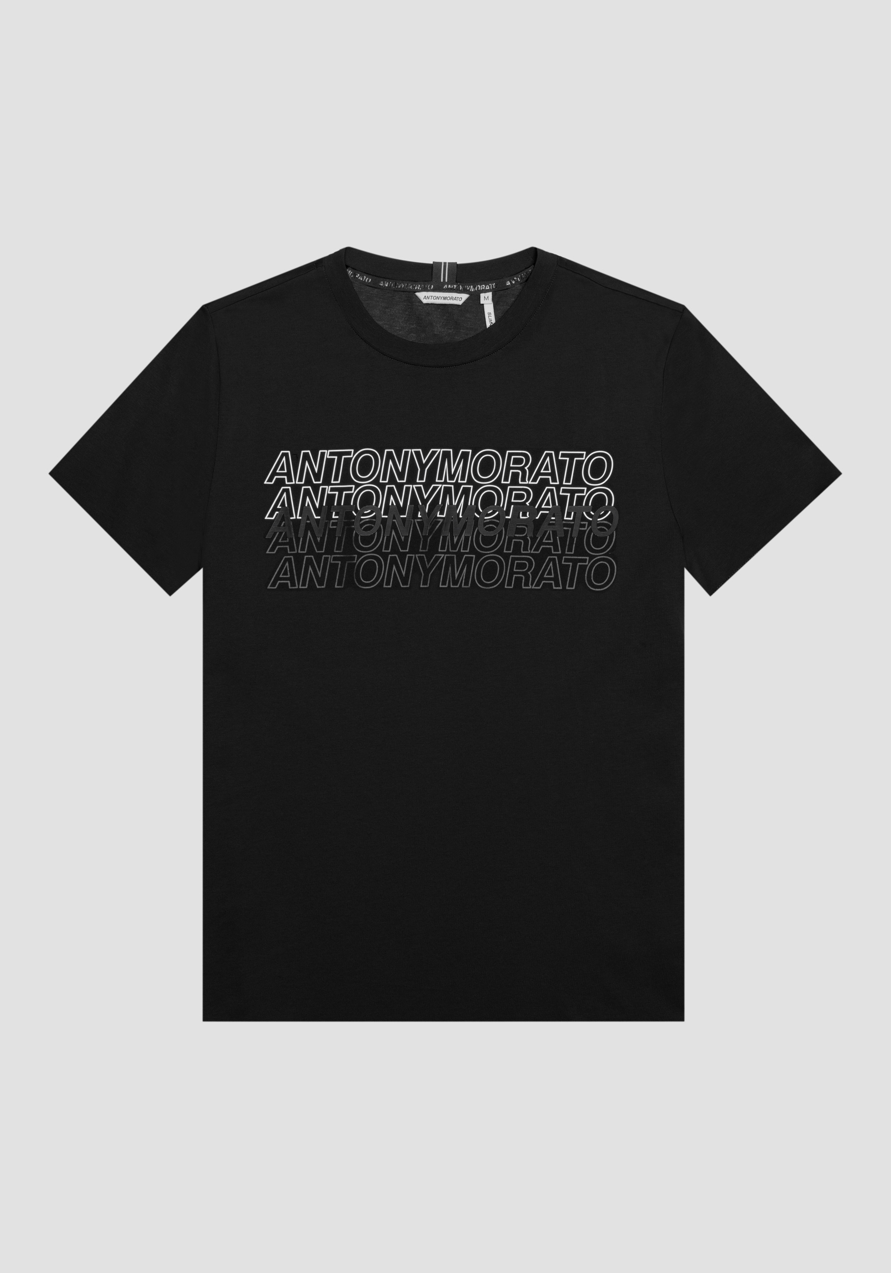Antony Morato T-Shirt Slim Fit 100 % Coton Avec Imprime Logo Effet Caoutchouc Noir | Homme T-Shirts Et Polos