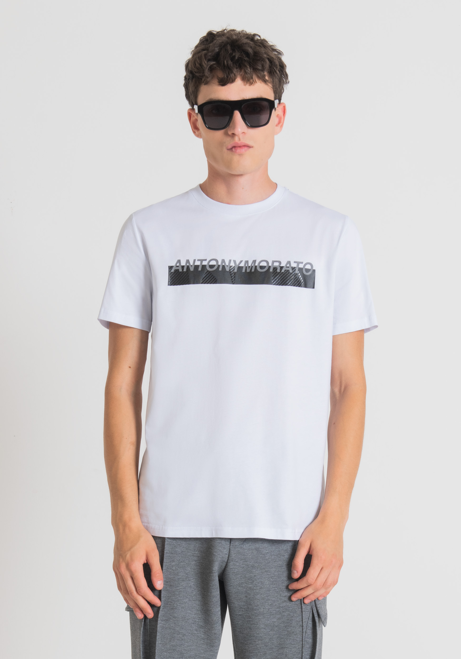Antony Morato T-Shirt Slim Fit 100 % Coton Avec Impression Logo En Caoutchouc Blanc | Homme T-Shirts Et Polos