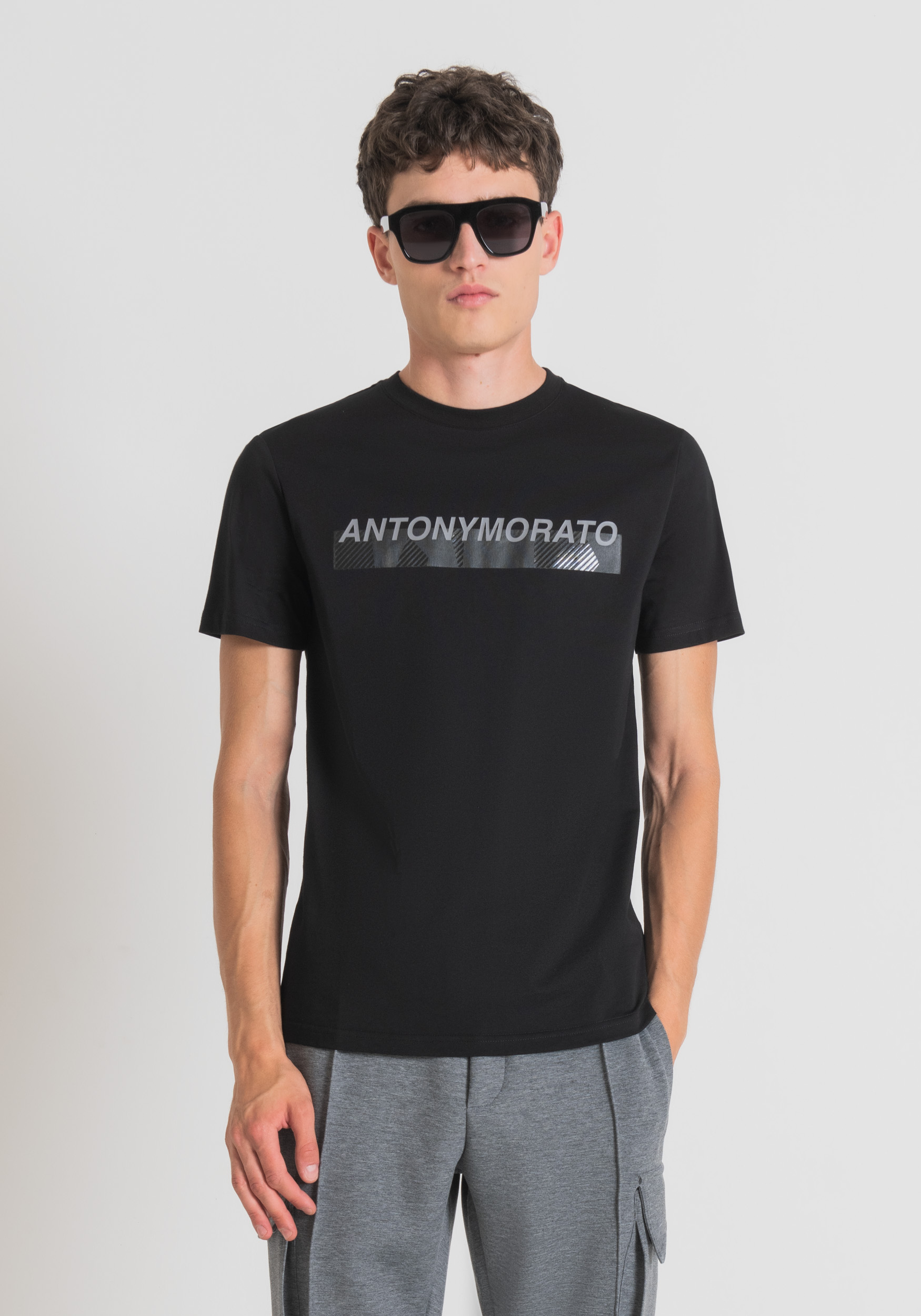 Antony Morato T-Shirt Slim Fit 100 % Coton Avec Impression Logo En Caoutchouc Noir | Homme T-Shirts Et Polos