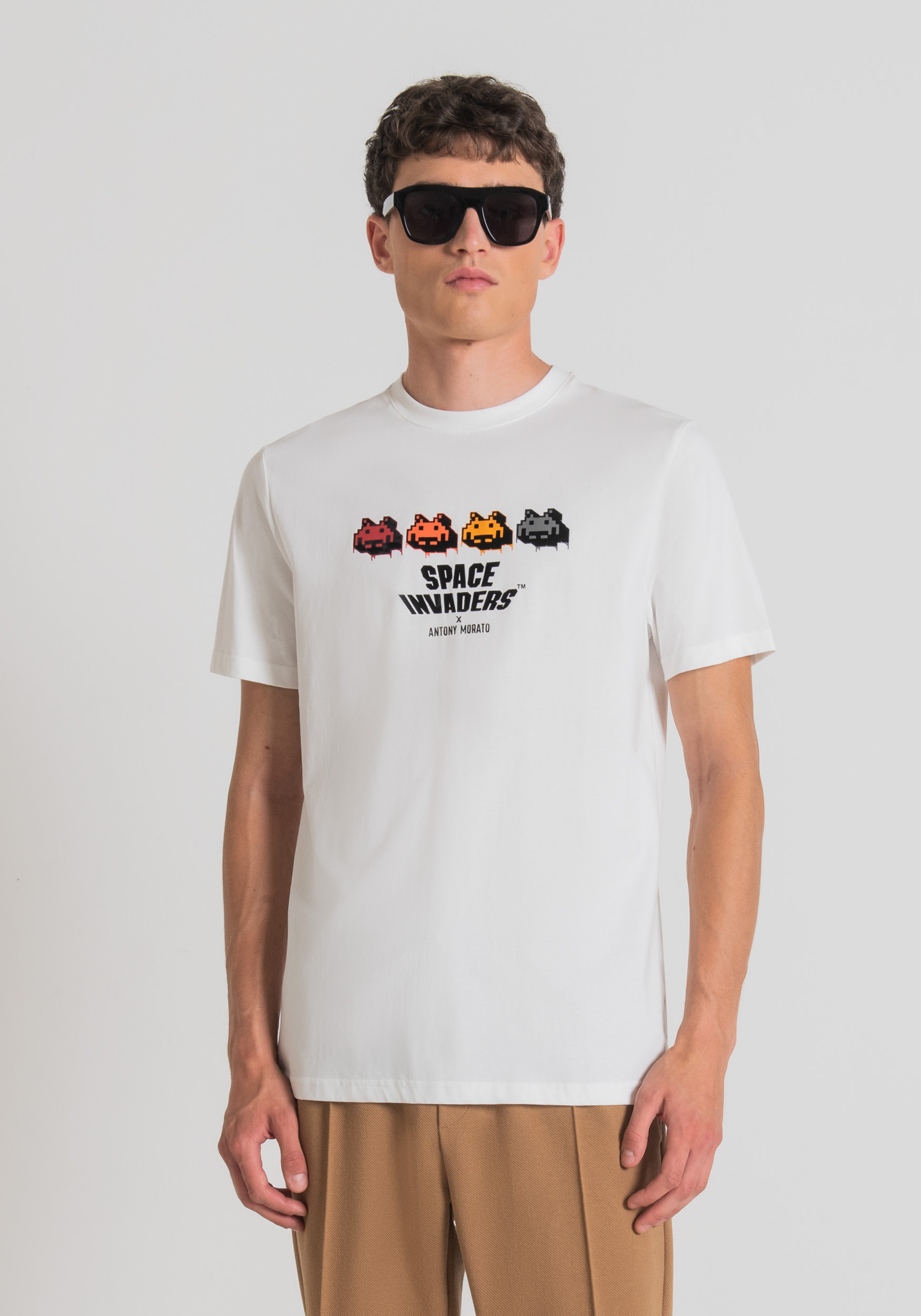 Antony Morato T-Shirt Regular Fit 100 % Coton Avec Imprime Space Invaders Creme | Homme T-Shirts Et Polos