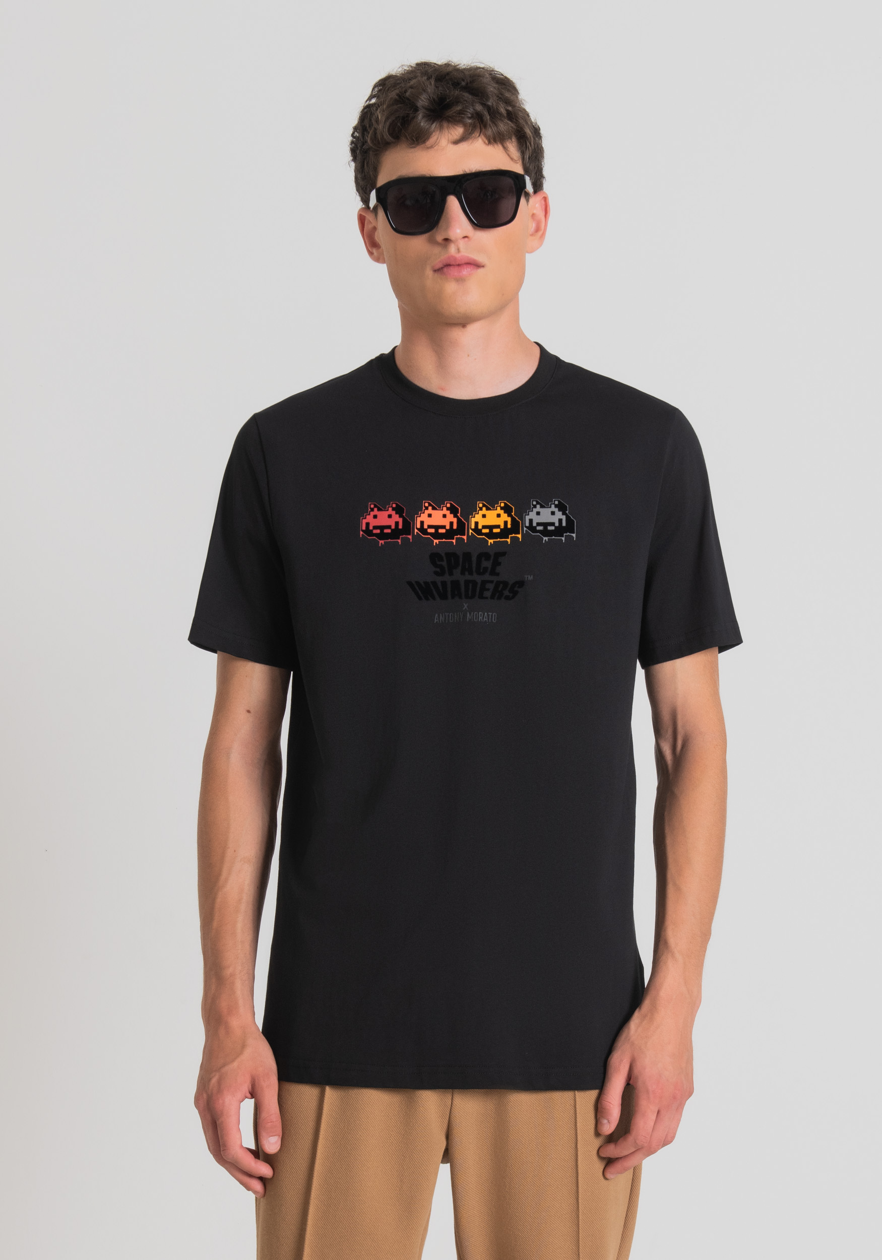 Antony Morato T-Shirt Regular Fit 100 % Coton Avec Imprime Space Invaders Noir | Homme T-Shirts Et Polos