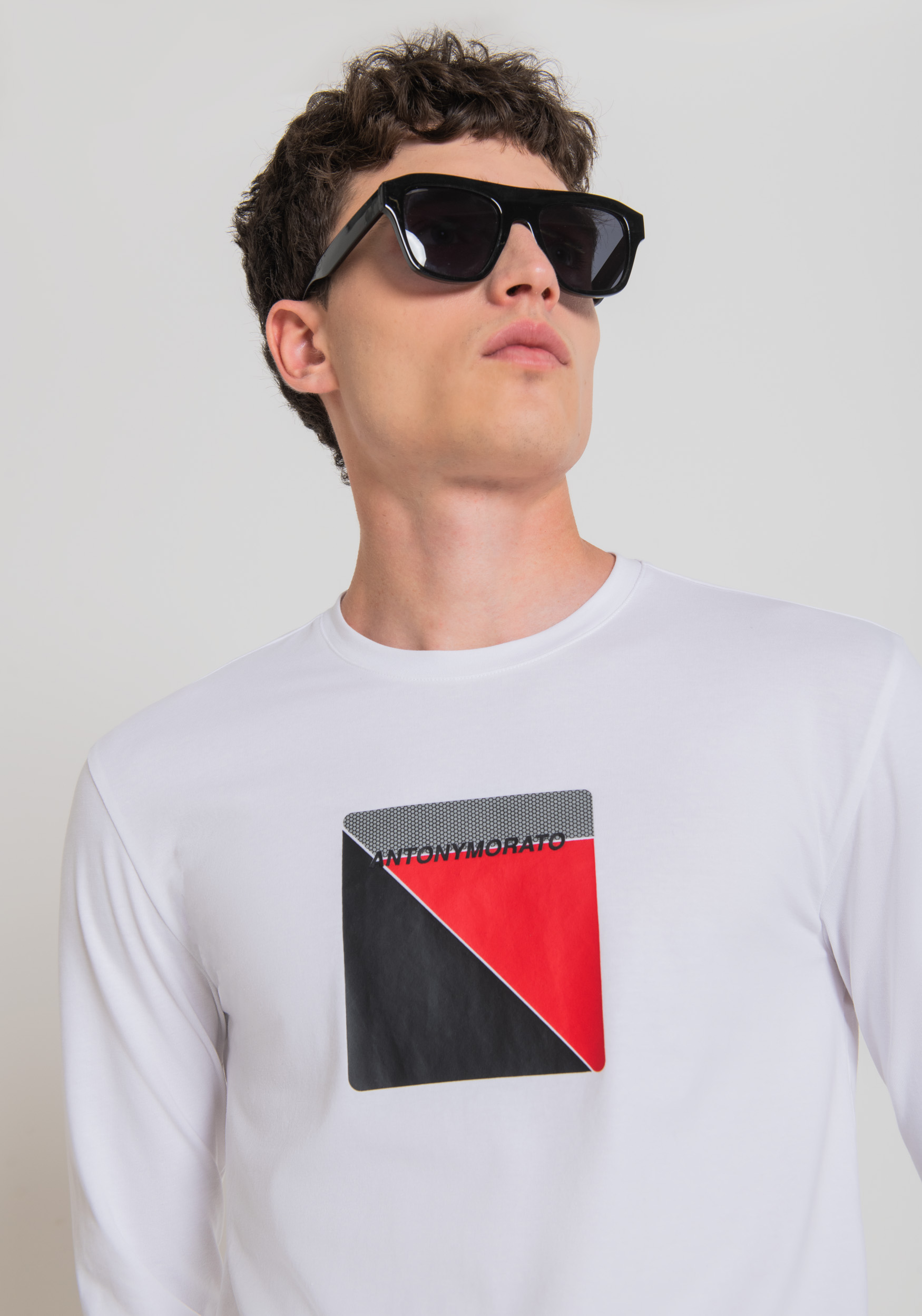 Antony Morato T-Shirt Super Slim Fit A Manches Longues En Coton Elastique Avec Imprime Logo En Caoutchouc Blanc | Homme T-Shirts Et Polos