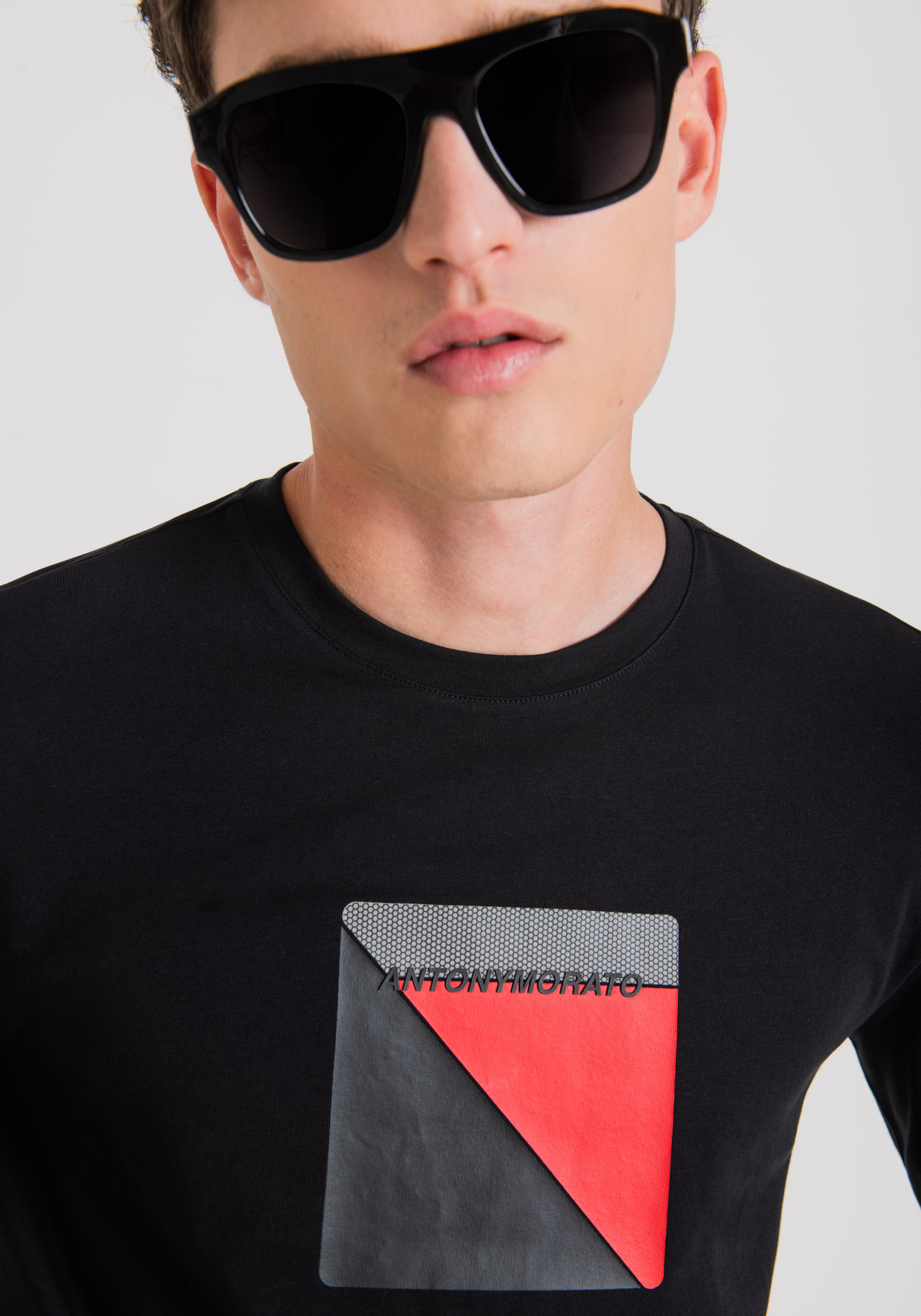 Antony Morato T-Shirt Super Slim Fit A Manches Longues En Coton Elastique Avec Imprime Logo En Caoutchouc Noir | Homme T-Shirts Et Polos