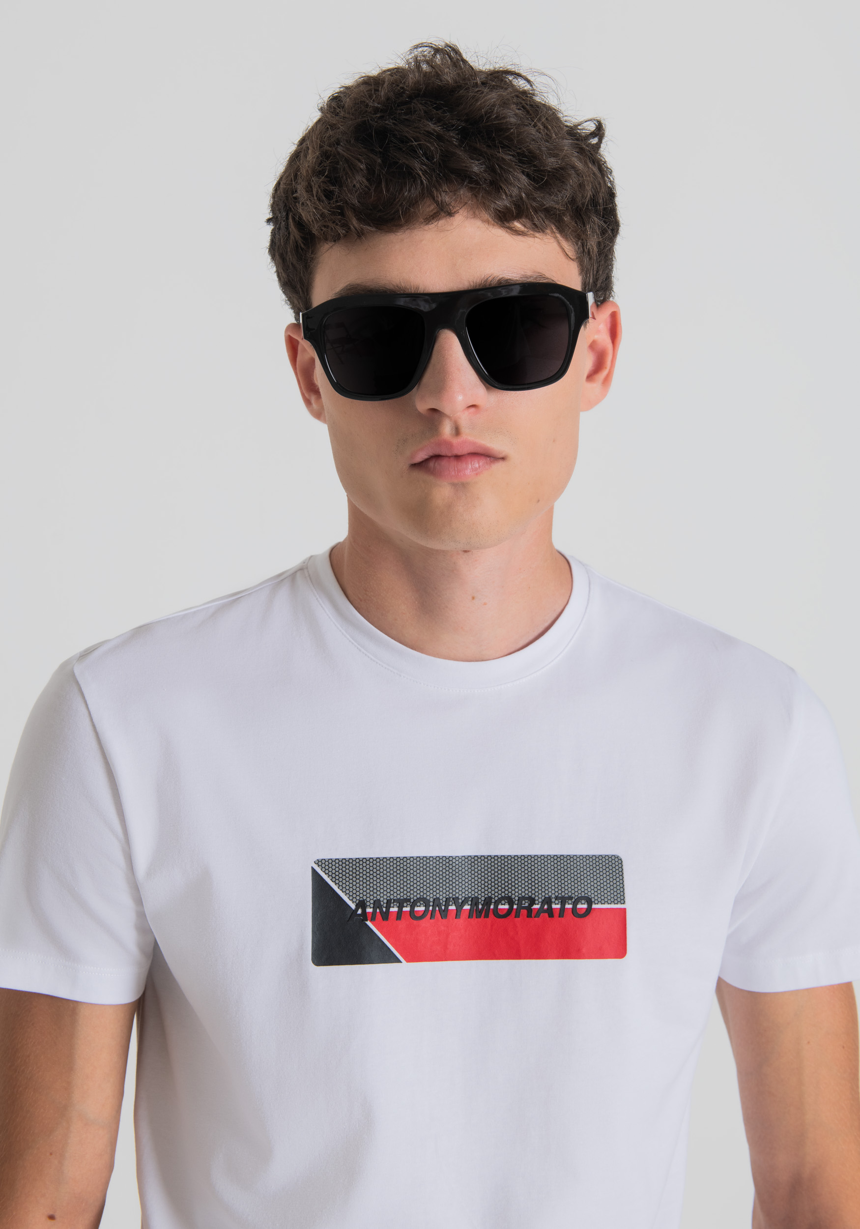Antony Morato T-Shirt Super Slim Fit En Coton Elastique Avec Imprime Sur Le Devant Blanc | Homme T-Shirts Et Polos